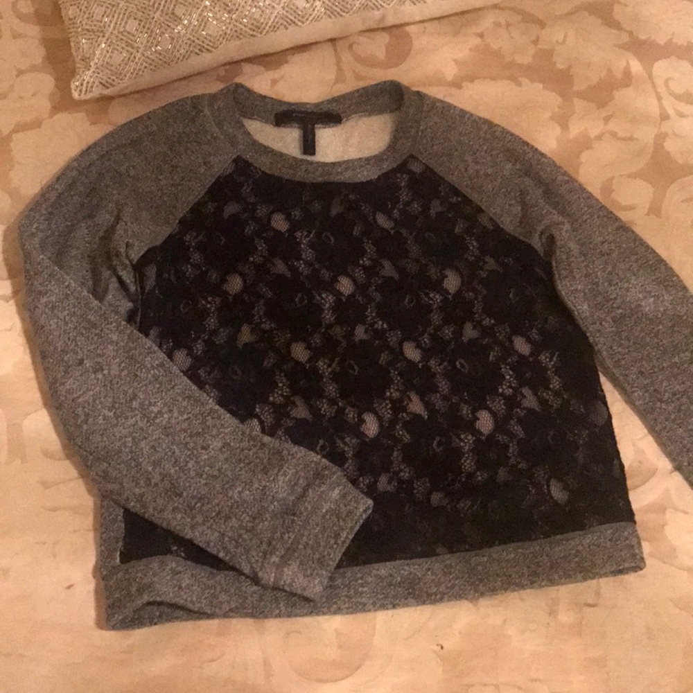 BCBG Gray with black lace sweater